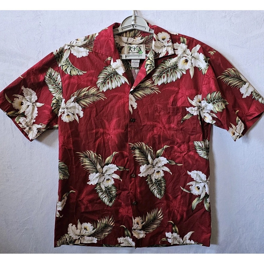 Vintage Ky's Hawaiian Shirt Men's Size Small Made In Hawaii USA Red Floral Beach
